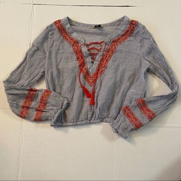 Prince & Fox blue/red 100% cotton cropped top - Picture 1 of 6